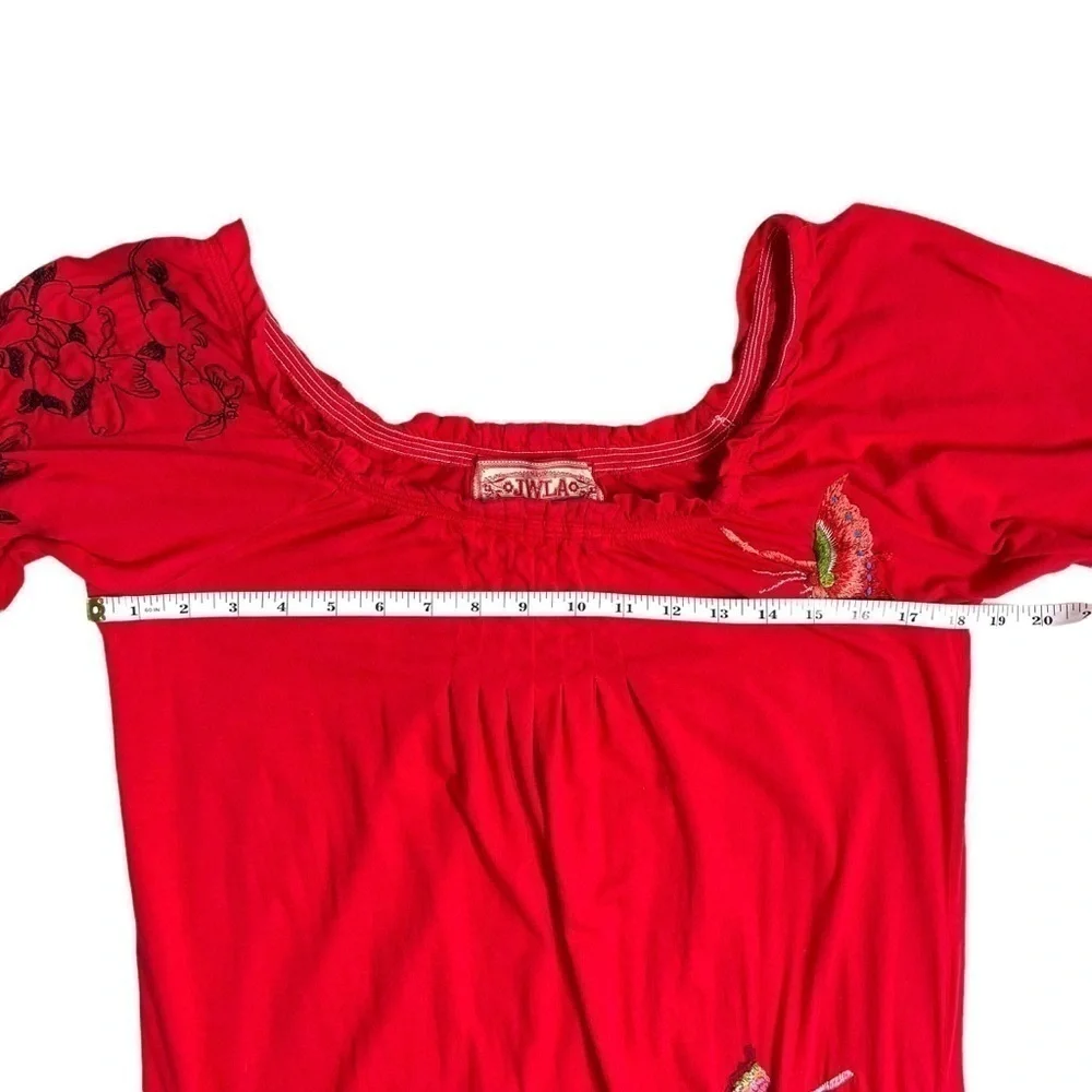 JW Los Angeles Johnny Was Red Multi Floral Butterfly Embroidered Dress Small